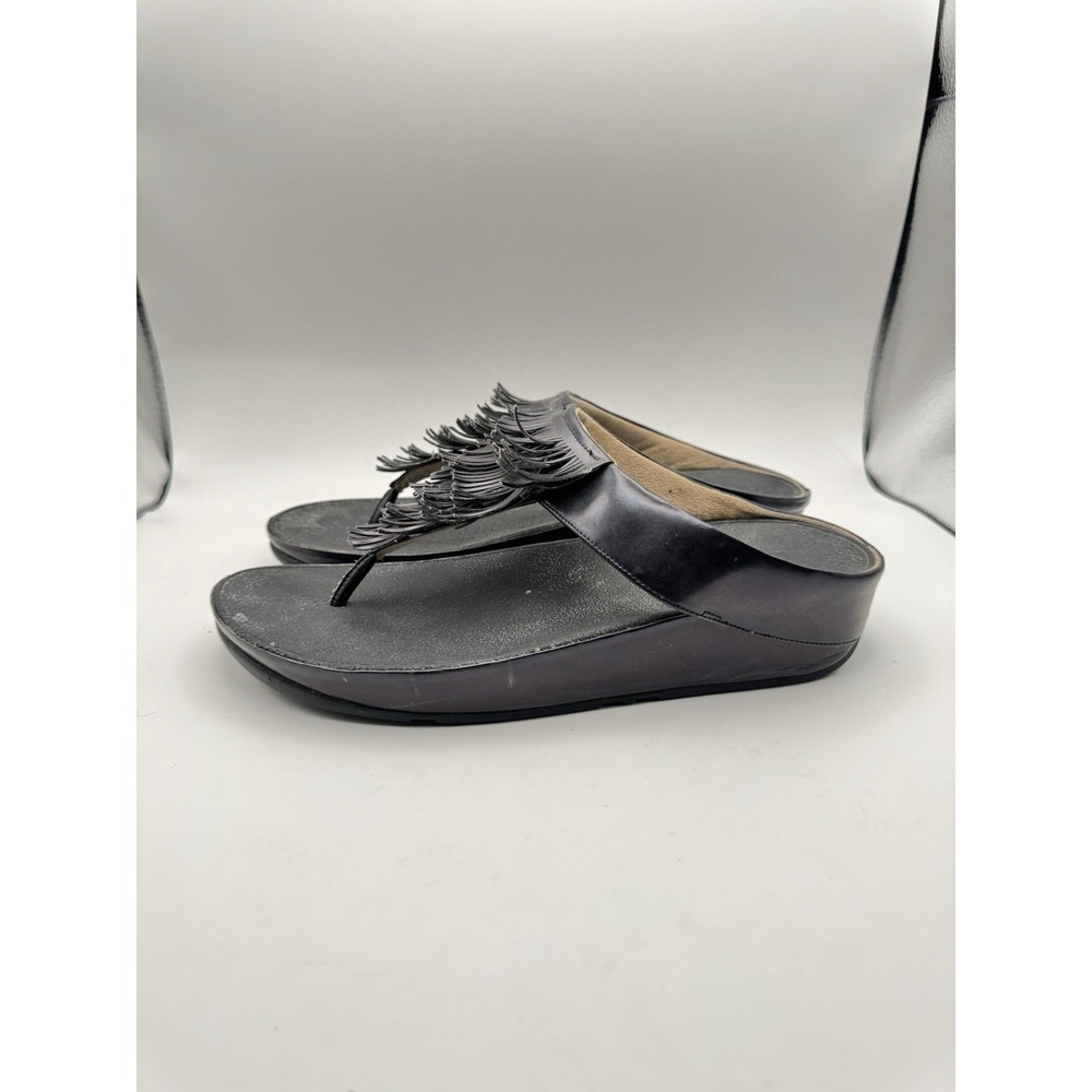 Fitflop Black Fringe Flip‎ Flops Thong Sandals Women's Size 10